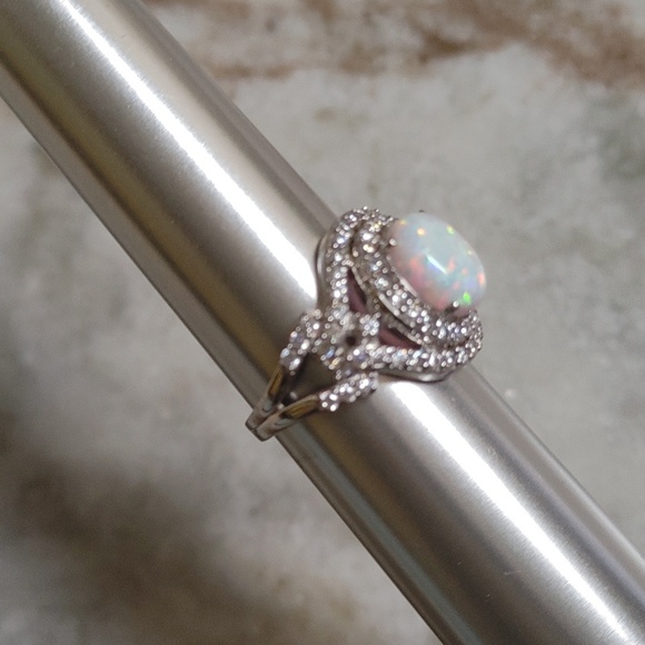 SJD 925 Opal and Diamond Pavers Ring Size 8 - Picture 6 of 11